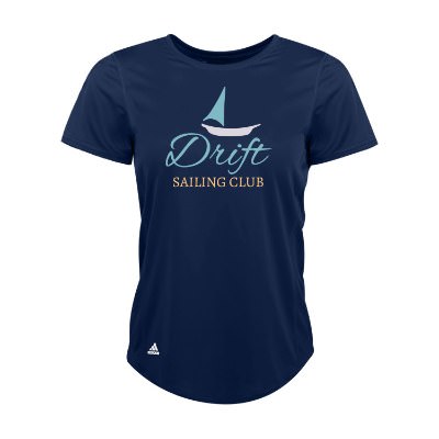 Women's collegiate navy t-shirt with custom full color logo.