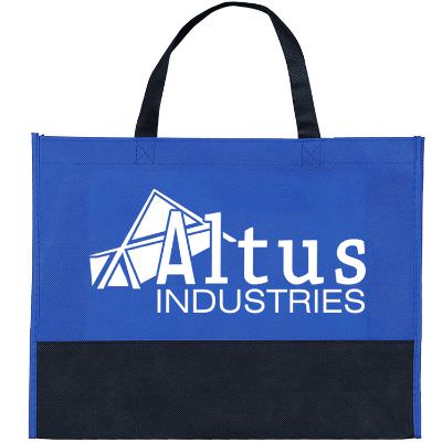 Polypropylene royal blue spectrum tote with customized imprint.