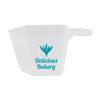 Half cup plastic clear measuring cup with promotional logo.
