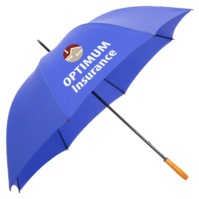 Blue jumbo golf umbrella with custom imprint.