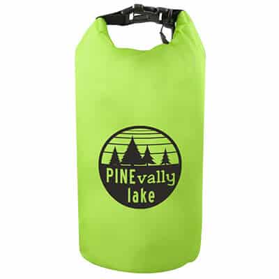 Polyester lime green waterproof toiletry bag with window and logo.