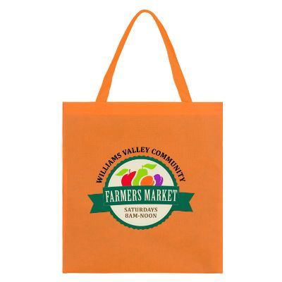 Polypropylene orange tote bag with full-color custom logo.