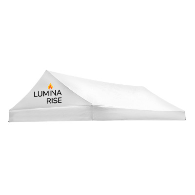 White 10-ft. x 15-ft. gable tent canopy with custom imprint in 1 location.