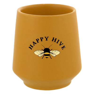 Mustard lavender ceramic candle with a personalized imprint.