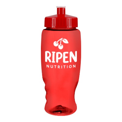 Plastic translucent smoke water bottle with custom imprint and push pull lid in 27 ounces.