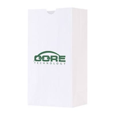 Paper white popcorn recyclable bag with custom imprint.