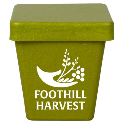 Green plastic custom planter.
