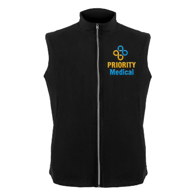 Microfleece vest with custom embroidered logo.