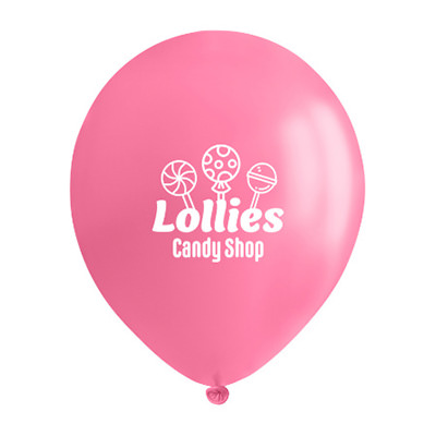 Pink latex balloon with a branded logo