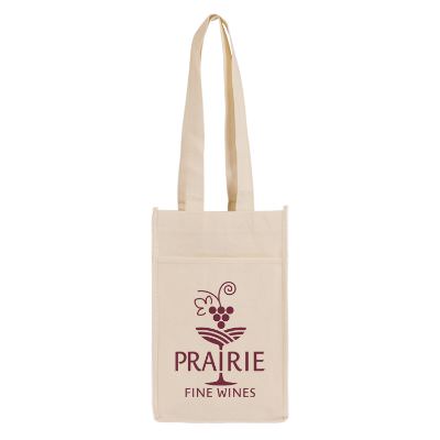 Non-woven polypropylene khaki four bottle tote with logo.
