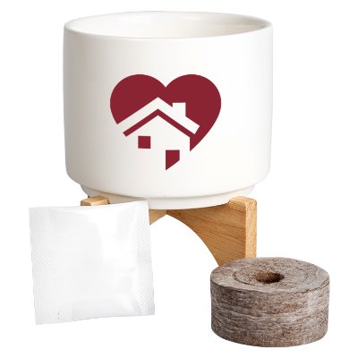 White ceramic personalized planter set.