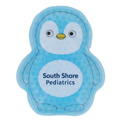 Blue plastic hot and cold pack with a custom logo