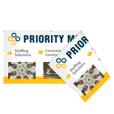 3 feet x 6 feet custom full-color design double sided 18 oz. vinyl banner with grommets.