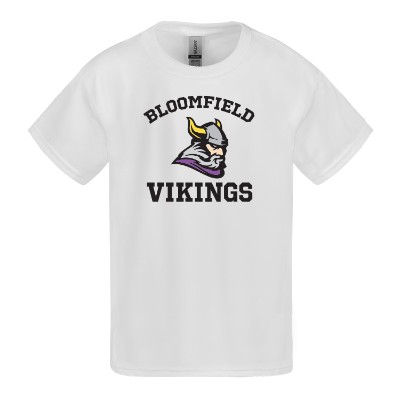 white youth tee with persoanlized full color logo.