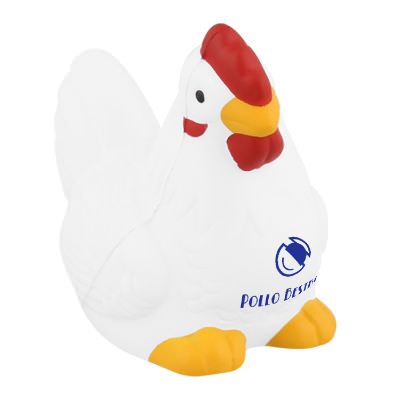 Foam white chicken stress ball with imprinted logo.