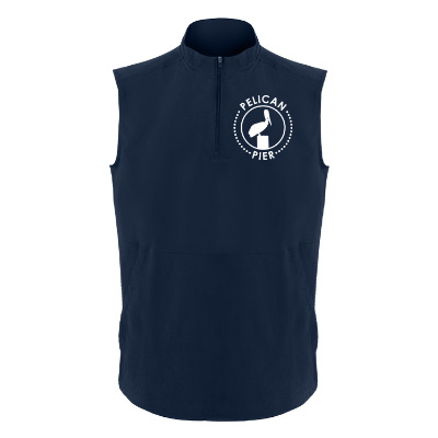 Blue vest with custom logo.