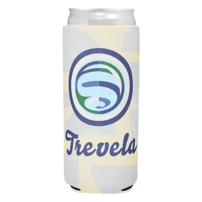 Boho abstract slim can cooler with custom full color imprint.