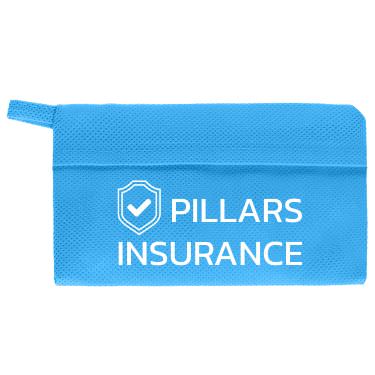 Polypropylene sky blue sanitizer kit with a custom logo.