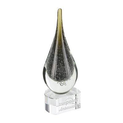 Glass award with custom laser engraved imprint.
