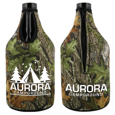 Foam Mossy Oak Obsession licensed zipper growler cover custom imprint.