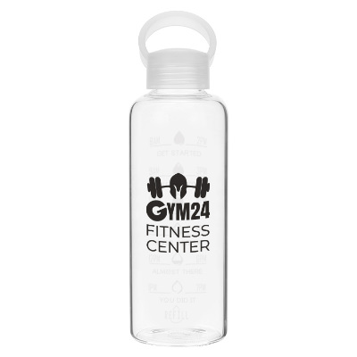 Glass water bottle with custom logo in 18 oz.