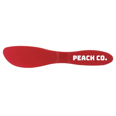 Blue polypropylene mini spatula with custom imprint.