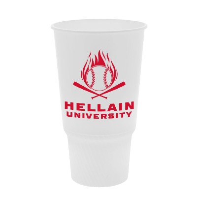 Plastic white stadium cup with custom logo in 32 oz.