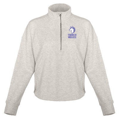 Oatmeal heather ladies quart zip with custom full color logo.