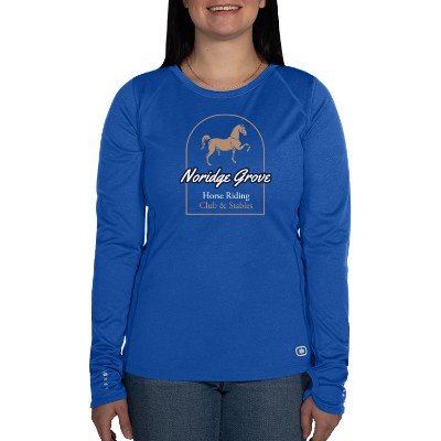Full color logo on women's long sleeve tee.