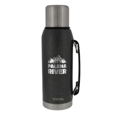 Stainless gunmetal bottle with custom engraved logo.