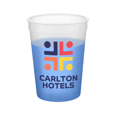 Color changing stadium cup with custom full color logo in 12 oz.