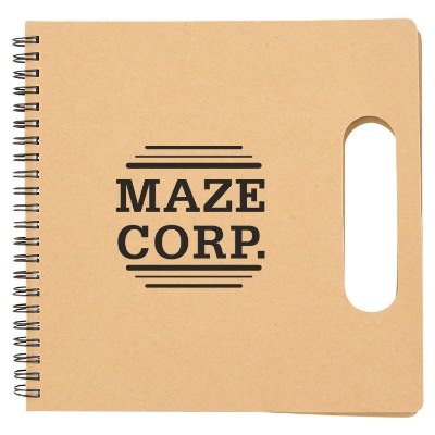 Customized handled cardboard notebook with sticky notes.