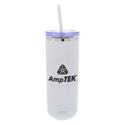 White tumbler with custom imprint.