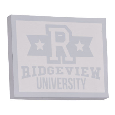 White paper sticky note with a customized imprint.