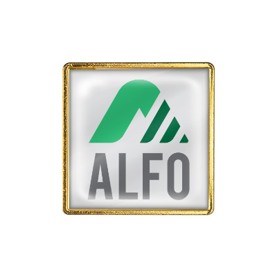 Brass lapel pin with a custom logo.