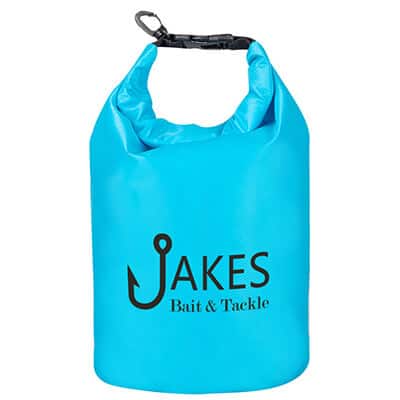 Polyester light blue waterproof toiletry bag with custom imprint.