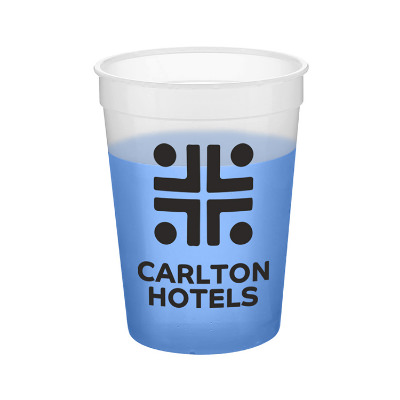 Color changing stadium cup with custom logo in 12 oz.