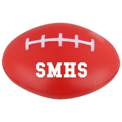 Foam brick red 3.25 inch football stress ball with imprinting.