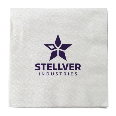 Heavyweight single ply tissue linen-like white cocktail napkin with custom print.