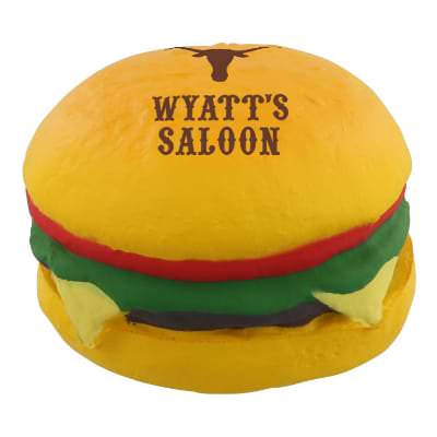 Foam cheeseburger stress ball logoed with a custom imprint.
