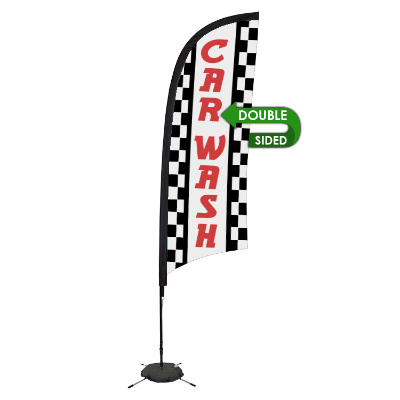 9-ft. double-sided stand-up flag with custom logo.