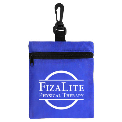 Blue polypropylene first aid kit with a personalized logo.