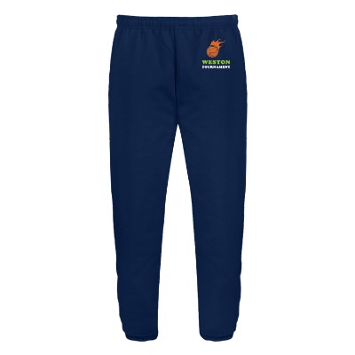 Custom navy sweatpants with full color logo.