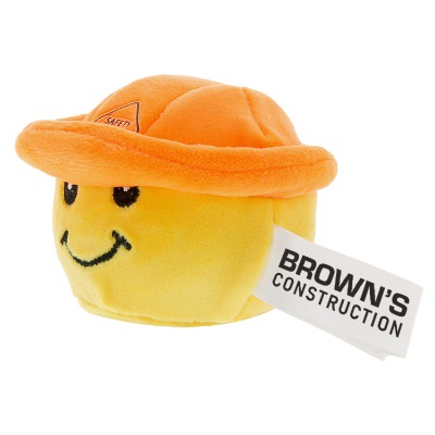 Yellow foam stress ball with a personalized imprint.
