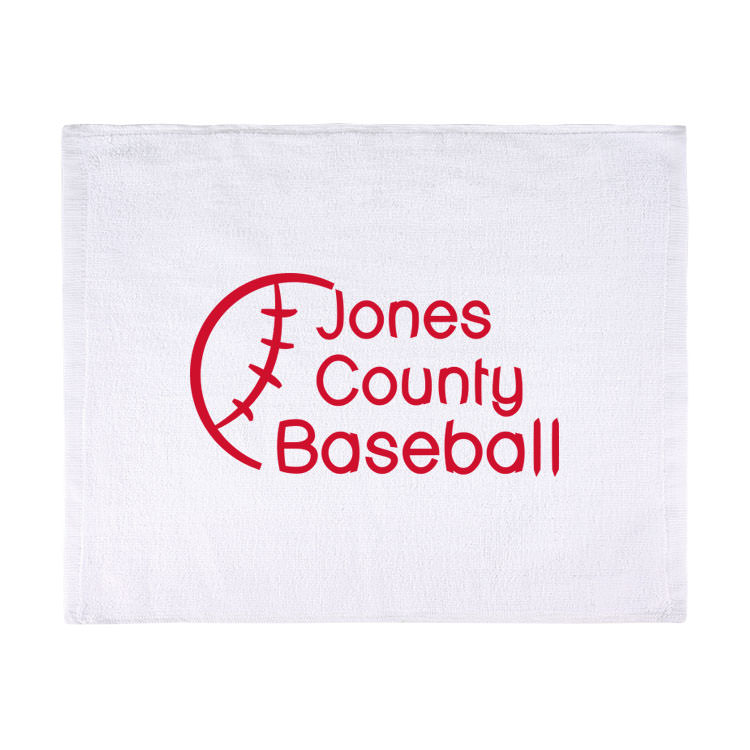 Cotton white spirit towel with branded imprint.