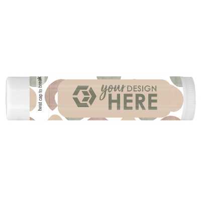 Black background lip balm with a personalized imprint.