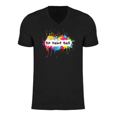 Deep black customized tee with full color imprint.