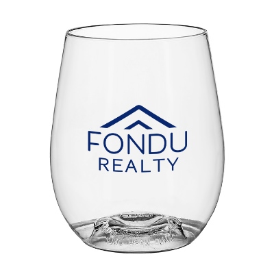 Plastic clear wine glass with custom imprint in 12 ounces.