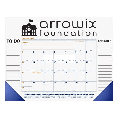 Desk pad calendar with custom logo.