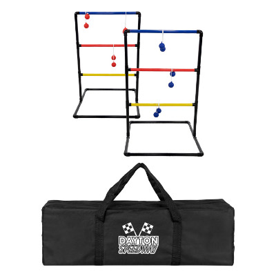 Black polyester outdoor game with a branded imprint.